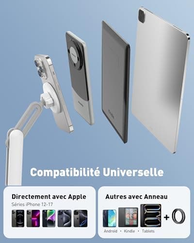 AboveTEK Magnetic Tablet Stand Compatible with 4.7" to 13" Phone/Tablet, iPad iPhone Samsung Google Kindle Phone Stand 360 Adjustable Gray - Image 5