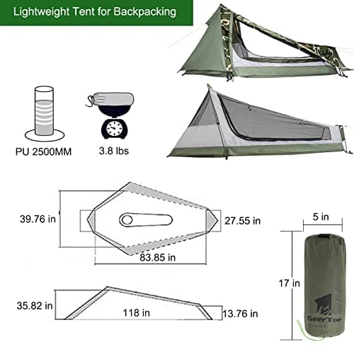 GEERTOP Tente de Randonnée Ultra Légère 1 Personne 3-4 Saison pour Camping Trekking d’Extérieur - Image 7