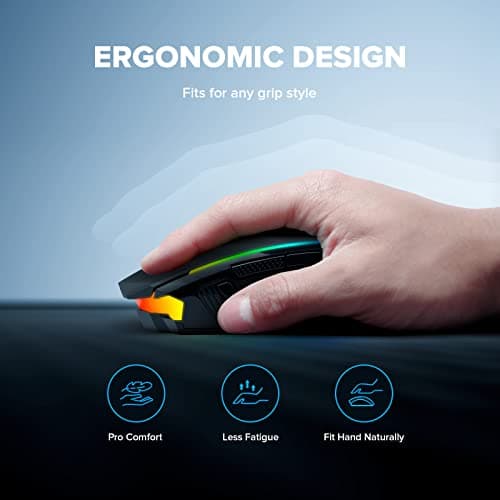 Redragon Wireless Gamer Mouse, Rechargeable Wireless Mouse with 8000 DPI, Ergonomic, RGB, 9 Buttons Programmable with Fire Button, 70 Hours, Gaming Mouse for Windows and Mac – Black - Image 8