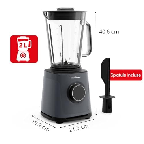 Moulinex Blender PerfectMix Essential 1200W, Lames Powelix, Bol Verre 2L, Mixage 30% Plus Rapide, Vitesse Ajustable & Pulse, Smoothie, Nettoyage Facile, LM771BF0, Poivre de Java - Image 5
