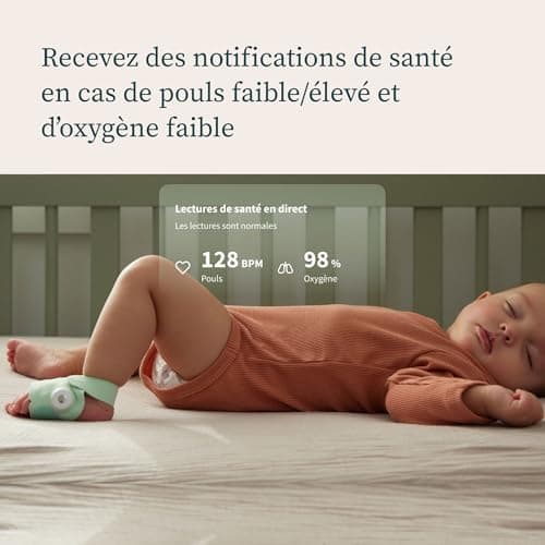 Owlet® Dream Duo 2 Système de surveillance intelligent pour bébé : Dream Sock® & Owlet Cam 2- Suivi du pouls et de l'oxygène et vidéo HD - Mint - Image 4