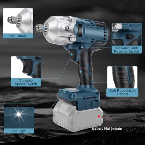 1000Nm Cordless Impact Driver Compatible with Bosch Professional 18V GBA/GBA ProCORE18V Lithium Battery, 1/2" Brushless Impact Wrench with 6 Sockets (No Battery) - Image 6