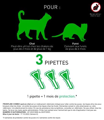 FRONTLINE Cat Combo - Fleas, Ticks & Lice - Against Larvae & Eggs - Kills & Kills - Protects Animals & Habitat - Up to 4 Weeks - Made in France - 3 Spot On Pipettes - Image 5