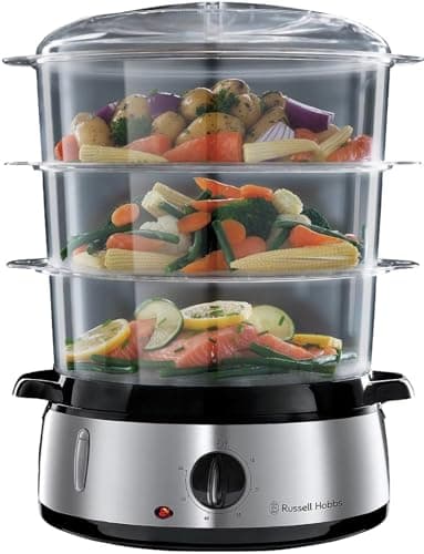 Russell Hobbs Cook@Home Steamer [Large Capacity] (800 W, 9 L, 3 Levels, 1 Rice Cooker Basket + 6 Egg Holders Included, Digital Screen, Programmable Timer, 3 Baskets Without BPA) 19270-56 - Image 2