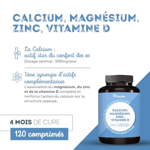 Calcium, Magnesium, Zinc, Vitamin D3 - Bone and Muscle Comfort - Bone Health, Energy and Immunity Complex - 120 Tablets - With Copper, Manganese, Selenium - Made in France Vitavea - Image 4