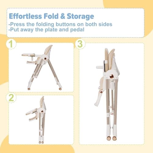 5 en 1 chaise haute bébé evolutive, pliable chaises hautes enfant,transats et balancelles transat haut inclinable bébé confort chaise reglable hauteur,highchair Baby Portable Foldable high - Image 4