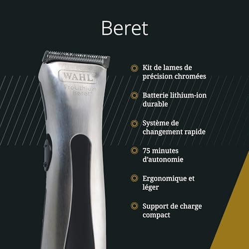 Wahl Beret Main/Cordless Hair Clipper with Precision Blade Set for Liners and Edging, Silver/Black - Image 3