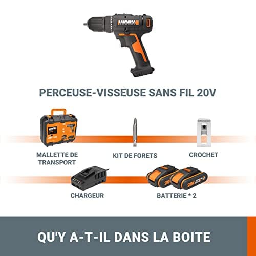 WORX Perceuse-Visseuse sans Fil 20V WX108, Couple Max de 40Nm, Mandrin ⌀13mm, Idéale Pour les Petits Travaux, 2 Vitesses Variables, Compacte et Légère, Avec 1 Batterie 2Ah et Chargeur Rapide - Image 10