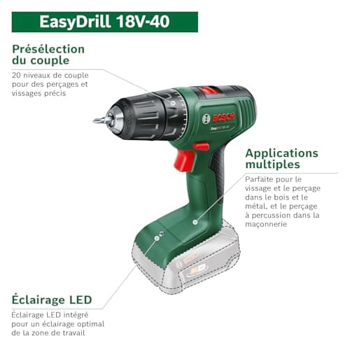 Perceuse-Visseuse sans fil Bosch EasyDrill 18V-40 (1 Batterie 2,0 Ah, Système 18 V, dans Coffret de Transport) - Image 4