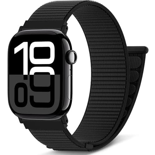 AMSKY Nylon Sport Buckle Compatible with Apple Watch Se Band 40mm 44mm 46mm 42mm 45mm 41mm 38mm 49mm, for iWatch Series 11 10 9 8 7 6 5 4, SE Ultra 3 2 1, Black, 1.81 1 inch/44mm/45mm/49mm - Image 2