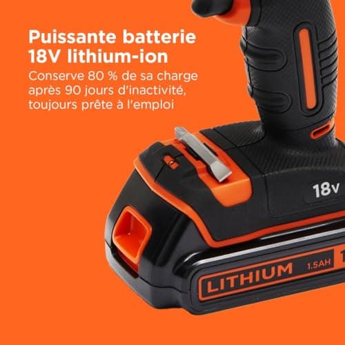 BLACK+DECKER BDCDC18BAFC-QW 18V Compact and Lightweight Cordless Drill with 2 x 1.5Ah Batteries, Fast Charger and 80 Accessories in Storage Case - Image 3