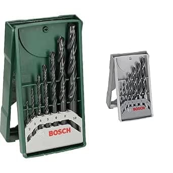 Bosch Accessories 2607019673 Set of 7 Mini X-Line Metal Drill Bits Diameter 2/3/4/5/6/8/10 mm & 7 Pieces Robust Line Wood Twist Drill Set (for Wood, Drill and Driver Accessories)