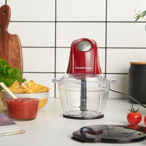 Russell Hobbs Mini Electric Food Chopper [Glass Bowl with Lid] Blender Desire Red (500 ml, Multi-purpose Blender: Fruit, Vegetable, Meat, Puree, Compact, Stainless Steel Blades, 350W) 27132-56 - Image 3