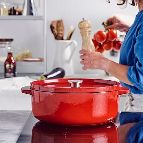 KitchenAid Cast Iron Enamelled Cast Iron Casserole Dish with Lid, Diameter 30 cm, Oval, 5.6L, 6.3 kg, High Quality & Durable, Sear, Frying, PFAS Free, Induction, Ergonomic Handle, Oven at 260°C, - Image 4