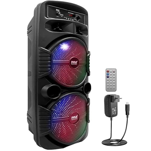 Pyle Bluetooth Speaker, 600W Rechargeable Outdoor Portable Speaker Sound Speaker with Dual Subwoofer, Tweeter, Microphone Input, Party Lights, USB, Radio, Remote Control - Image 2