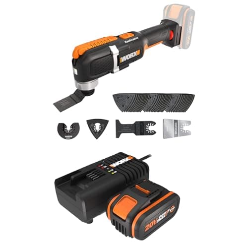 Pack WORX 20V WX696.9 Cordless Oscillating Tool, Powerful 5000/6000 rpm, 3.6° Wide Oscillation Angle, Easy Blade Change, Lightweight, 1 x 4Ah Battery, Fast Charger - Image 2