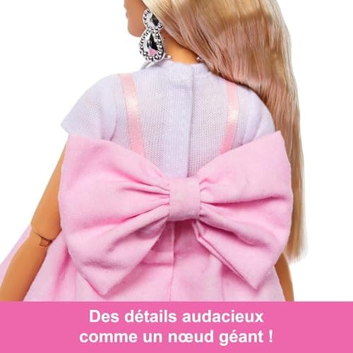 Barbie Deluxe Style Barbie Doll in Barbiecore Fashion Outfit with Blonde Hair Styled in High Bun Pastel Pink Dress with Big Bow and Accessories Such as Fishnet Tights HYV27 - Image 4
