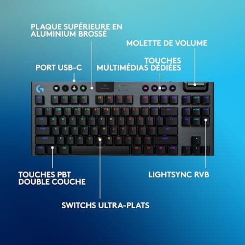 Logitech G G915 X LIGHTSPEED TKL Ultra-Slim Wireless Gaming Keyboard, Dual Layer PBT Keyboards, Fully Programmable Keys, RGB Backlight, GL Red Linear - PC/Mac, FRA AZERTY - Black - Image 7
