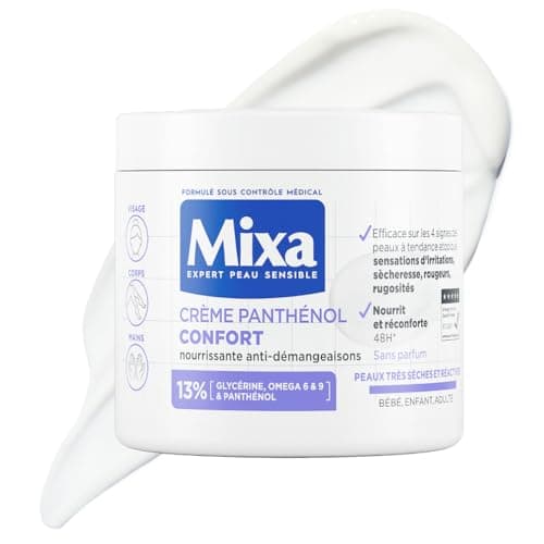 Mixa Expert Peau Sensible - Crème Panthénol Confort - Anti-Démangeaisons - Peaux Très Sèches et Réactives - Visage, Corps, Mains - Bébé, Enfant, Adulte Hypoallergénique - Sans Parfum - 400ml - Image 2