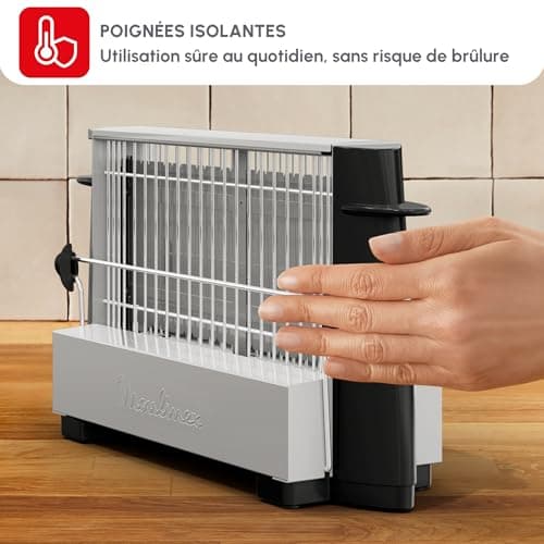 Moulinex Toaster - Up to 4 slices, Open design, Gilding all types of breads, Raised buttons, Energy class A+, vintage stainless steel, black, A1545310 - Image 6