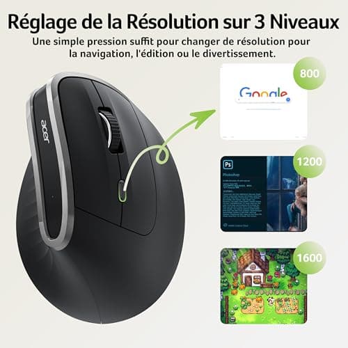 acer Ergonomic Wireless Mouse, 2.4 GHz Rechargeable Mouse, Vertical Mouse 1600PPP, 6 Buttons, Computer Mouse with USB Receiver for PC, iMac, Desktop - Image 7