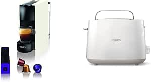 KRUPS Nespresso Essenza Mini Pure white Coffee Machine Coffee Maker Capsule from & Philips Toaster - 2 Slots, 8 Settings, Pastry Warmer, Defrost, Raised