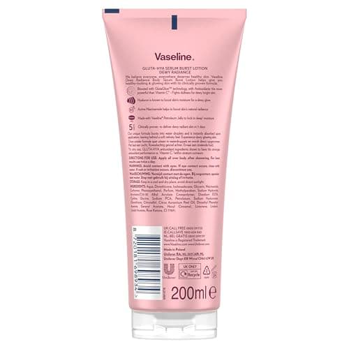 Vaseline Gluta-Hya Dewy Radiance Serum Burst Lotion - Hydrating Body Lotion with Hyaluronic Acid and Glutathione - Antioxidant-Rich Care for Radiant Skin - 2×200ml - Image 3