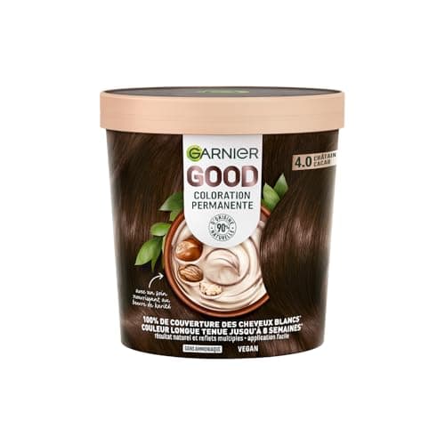 Garnier - Coloration Permanente - Sans Ammoniaque - 90% d'Ingrédients d'Origine Naturelle et Formule Vegan - Beurre de Karité - 100% Couverture Cheveux Blancs - Châtain Cacao (4.0) - Good - Image 2