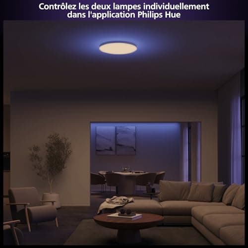 Panneau de plafond connecté Philips Hue Datura (grand rond 57,4 x 57,4 cm) blanc et lumière colorée, compatible Bluetooth, commande vocale avec Alexa, Apple Home et Google Assistant - Image 5
