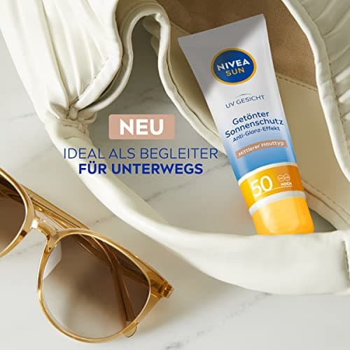 NIVEA SUN Crème solaire teintée pour le visage SPF 50 - Crème solaire matifiante pour le visage - Crème solaire teintée pour peaux moyennes - Protection solaire matifiante teintée (50 ml) - Image 6