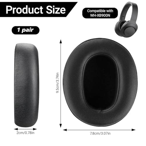 1 Pair of Ear Pads for Sony WH-XB900N, WH-CH710N, WH-CH720N, WH-RF400, MDR-RF895RK Over-Ear Headphones with Phonic Insulation Foam (Protein Leather - Black) - Image 3