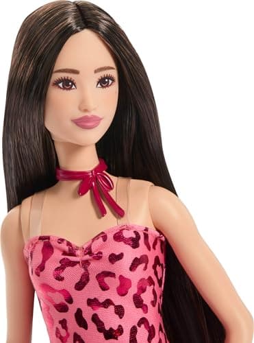 Barbie -Fashionistas Doll Dress Pink Leopard Strapless, Brown Hair and Accessories like Tie Collar and Boots, JJN59 - Image 4