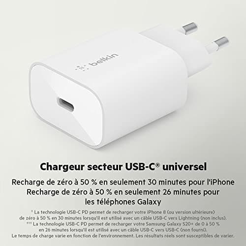 Belkin BoostCharge chargeur secteur 25 W avec PPS, USB-C Power Delivery, chargeur USB C, chargeur rapide pour iPhone 16, iPhone 15, 14, Samsung Galaxy S24, S23, iPad, Google Pixel, Galaxy Tab, Z Fold - Image 3