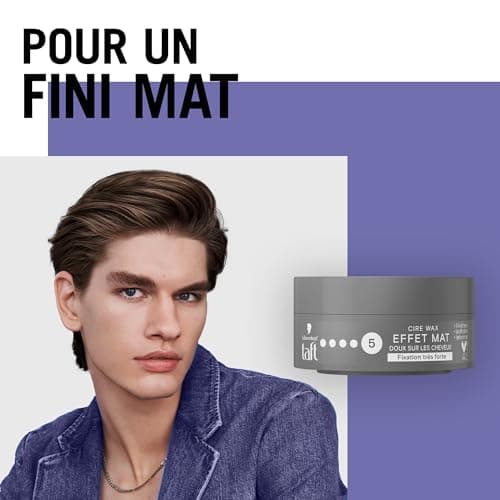 Schwarzkopf - Taft - Men's Hair Wax - Matte Effect 5 - Strong Hold - Protects Against Dryness - Long Lasting - 24h Hold - Styling - 75ml Pot - Image 5