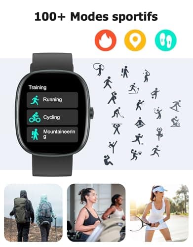 HUAKUA Montre Connectée Homme Femme Smartwatch Appel Bluetooth Notification pour Samsung Xiaomi iPhone Android iOS Montre Sport Podometre Cardiofréquencemètre Oxymetre Multisport Etanche IP68 Noir - Image 5