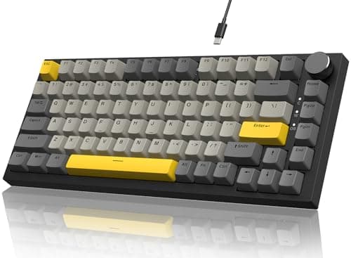 YINDIAO Ajazz AK820 Mechanical Keyboard with Knob, 75% ANSI Layout, 82 Keys, Wired Gaming Keyboard, 5 Soundproof Foams, Hot Swap, Linear Switch, RGB Backlight, for PC, Mac (Grey) - Image 2