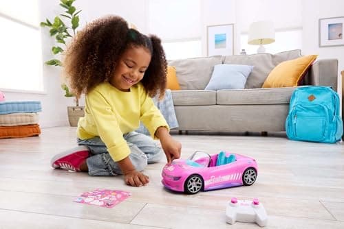 Hot Wheels Barbie RC Convertible, Pink Convertible with Remote Control, Holds 2 Barbie Dolls, JBH05 - Image 3