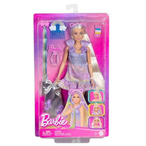 Barbie Fun & Fancy Doll with Accessories, Blonde Doll with Extra Long Hair and 2 Outfits, Including Metallic Silver Dress, and Hair Extension, JCT72 - Image 7