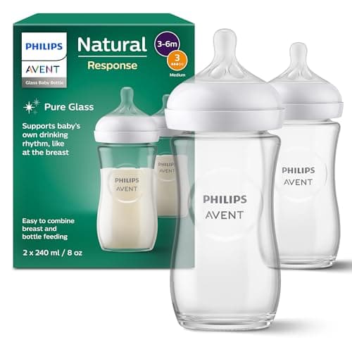 Philips Avent Lot de 2 biberons en verre à Réponse Naturelle – biberon de 240 ml, sans BPA pour les bébés de 1 mois et + (modèle SCY933/02) - Image 2