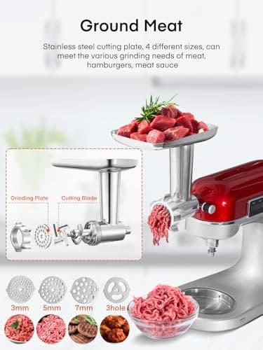 Meat Mincer for KitchenAid, 4 Grinding Plates, 2 Sausage Tips, Stainless Steel - Image 5