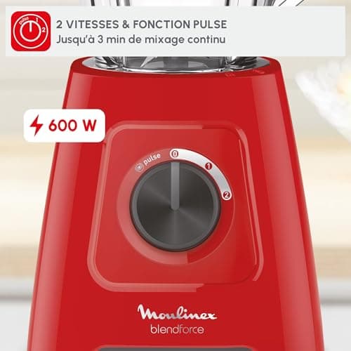 Moulinex Blendforce Blendforce, 600 W, 2 Speeds + Pulse Function, 2 L Total Capacity, Smart Lock System, Easy Cleaning, Air Cooled, 3 Minutes Continuous Mixing LM420510 - Image 5