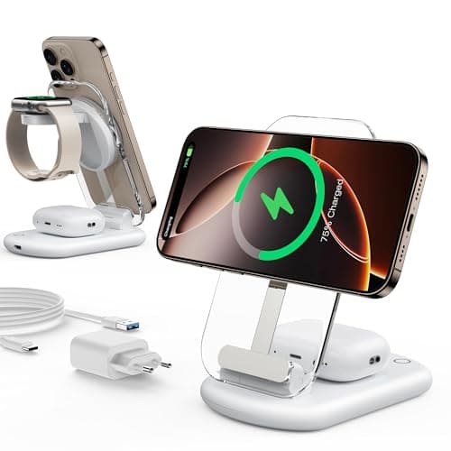 Mag Safe Charger, Apple Watch and iPhone Charging Dock, 3 in 1 Compatible with iPhone 17 16 15 14 13 12 Pro Max/Air/Plus/Pro, for Apple Watch 10/9, Airpods 3/2/Pro, Foldable, White - Image 2