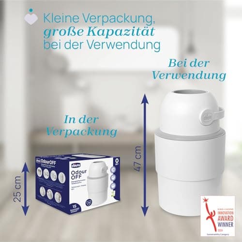 Chicco Telescopic Nappy Bin, Compact Odour Proof, Nappy Disposal, Foldable and Space-Saving Bin, No Need for Refills, Uses Normal Bin Liners, White - Image 5