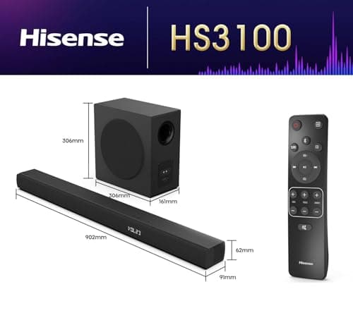 Hisense Barre de Son HS3100-3.1CH - Système Son Surround, 480W Puissance sonore, Caisson de Basse sans Fil 6.5”, Enceintes Satellites, Dolby Digital Plus et DTS Virtual:X, EzPlay et Bluetooth 5.3 - Image 6