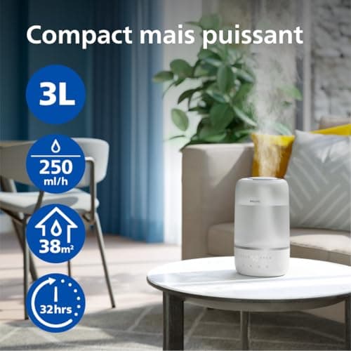 Philips Smart Humidifier - Compact but powerful with Sky High Mist, up to 32 hours of battery life, quiet with sleep setting and night light, for up to 38 m² (HU1509/00) - Image 8