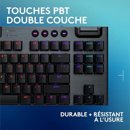 Logitech G G915 X LIGHTSPEED TKL Ultra-Slim Wireless Gaming Keyboard, Dual Layer PBT Keyboards, Fully Programmable Keys, RGB Backlight, GL Red Linear - PC/Mac, FRA AZERTY - Black - Image 8