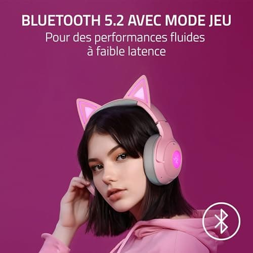 Razer Kraken Kitty V2 BT Wireless Bluetooth Headphones with RGB Lighting and Cat Ears (Bluetooth 5.2, 40 mm Triforce, Noise Cancelling Microphones, Up to 40 Hours of Playtime) Pink - Image 4