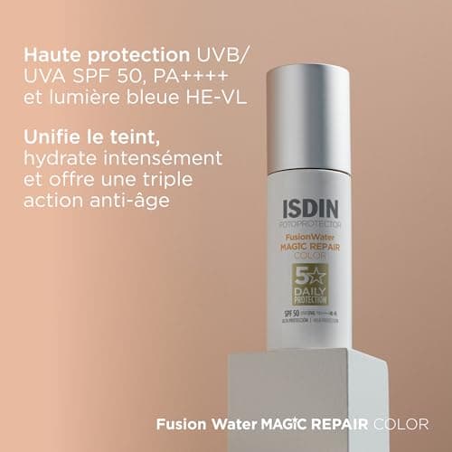 ISDIN Fusion Water MAGIC Repair SPF 50 (50ml) | Anti-ageing Triple Effect Tinted Face Sunscreen | Invisible Protection, Moisturizing, Safe-Eye Tech - Image 6