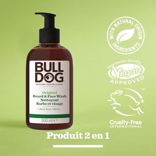 Bulldog SKINCARE Nettoyant 2 en 1 Barbe et Visage pour hommes, 300ml, enrichi à l'aloe vera, pour tous les types de barbe, élimine la saleté et le sébum. - Image 4