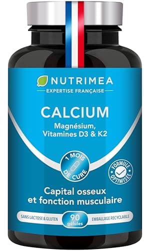 Calcium, Magnesium and Vitamins D3 & K2 - Bone Health Complex - Strengthens Bones and Muscles - Supports Bone Density - 90 Vegan Capsules - Nutrimea - Made in France - Image 3